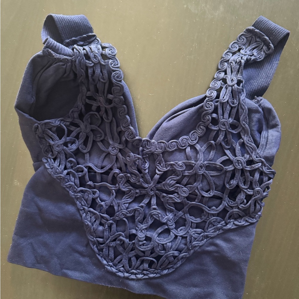 Navy Crochet Front Tank Top